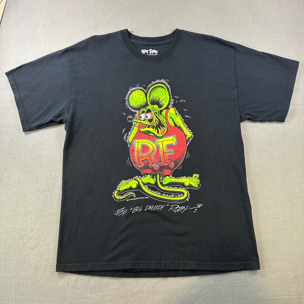 Rat Fink Ed Big Daddy Roth Graphic TShirt Men Large Black Hot Rod Kustom Kulture
